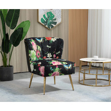 Pink Rose & Butterfly on Black Velvet Accent Chair